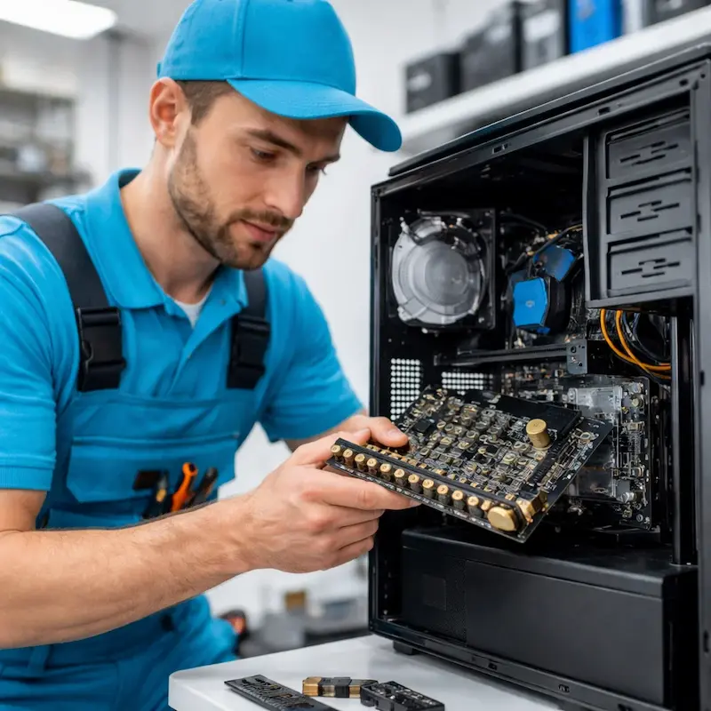 Мастер устанавливает звуковую карту на ПК в Черноголовке